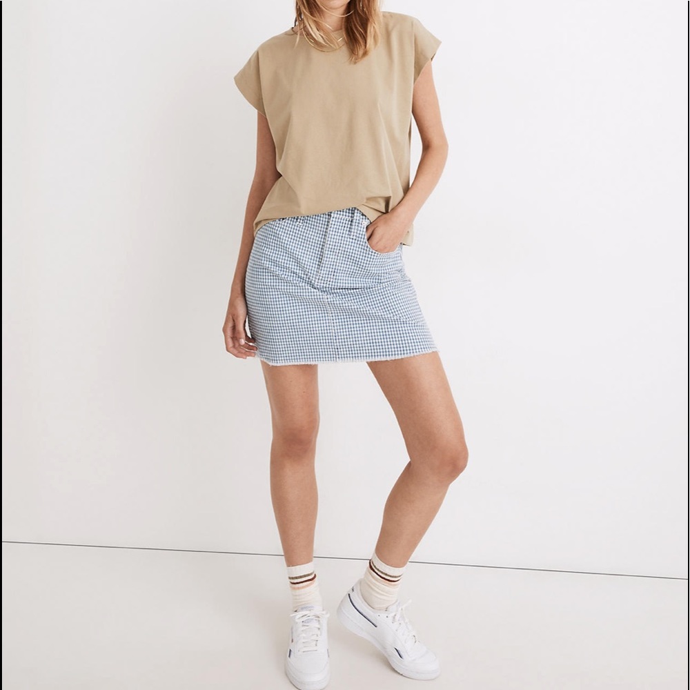 Stretch Straight Mini Skirt in Gingham: Raw Hem edition